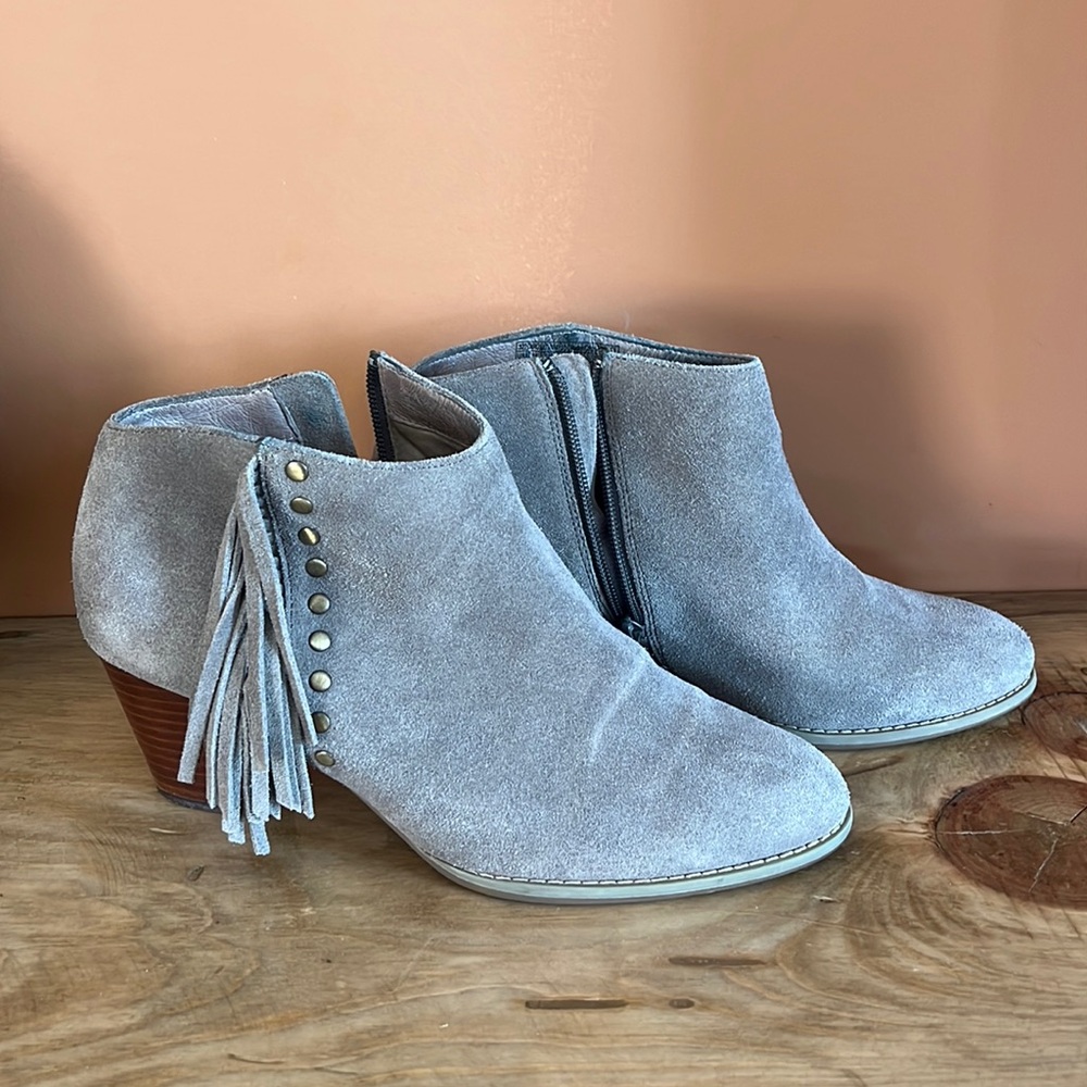 Summer Suede Studded Fringe Ankle Boots - Vionic Faros